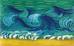 David Hockney: Blue Waves with Gold Sand. 1989. Oil on canvas, 26,5 x 42 cm. In: David Hockney, A Chronology. Cologne 2020, p. 267