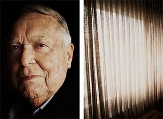 [Links:] Seit mehr als dreissig Jahren ist Edwin Bollier die Schlüsselfigur in der Lockerbie-Affäre. [Rechts:] Durch die Gardinen dringt auch tagsüber nur fahles Licht.