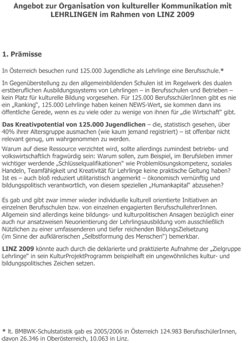 Walter Stach: Offer for the Organisation of Cultural Communication with Apprentices in the Framework of LINZ 2009